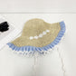 Straw Sun Hat with Gingham & Lace Trim