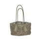 Open Weave Leather Tote Bag with Braided Shoulder Straps and Interior Zip Compartment