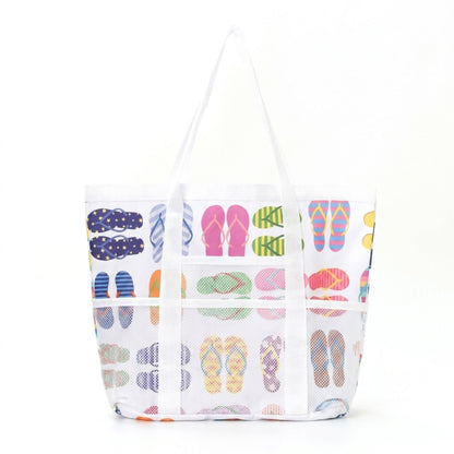 Printed Beach Tote Bag with Mesh Pockets and Shoulder Handles