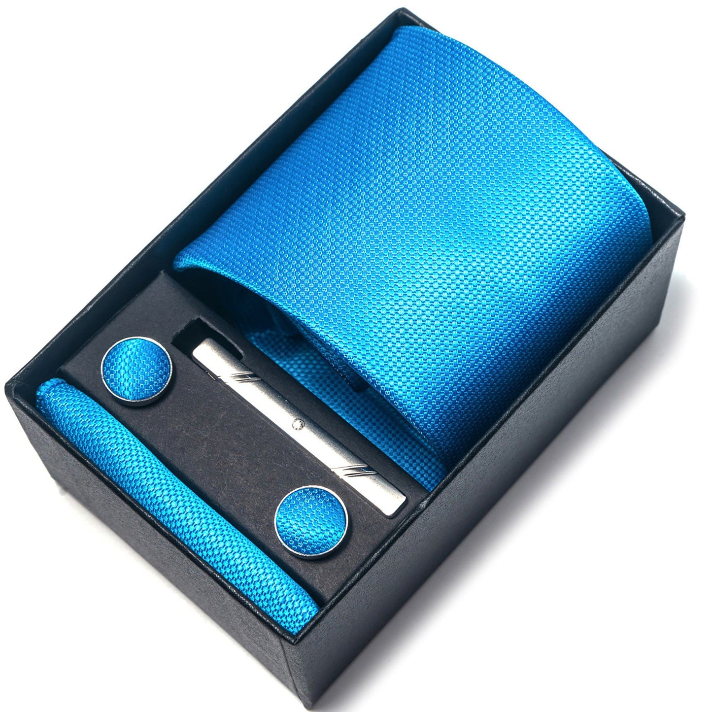 Men's Formal Tie Gift Set with Pocket Square Cufflinks Tie Clip and Gift Box