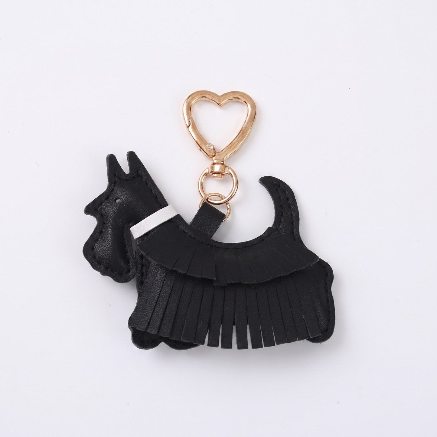 Black Scottish Terrier Dog Bag Charm with Heart Shaped Gold Tone Clip