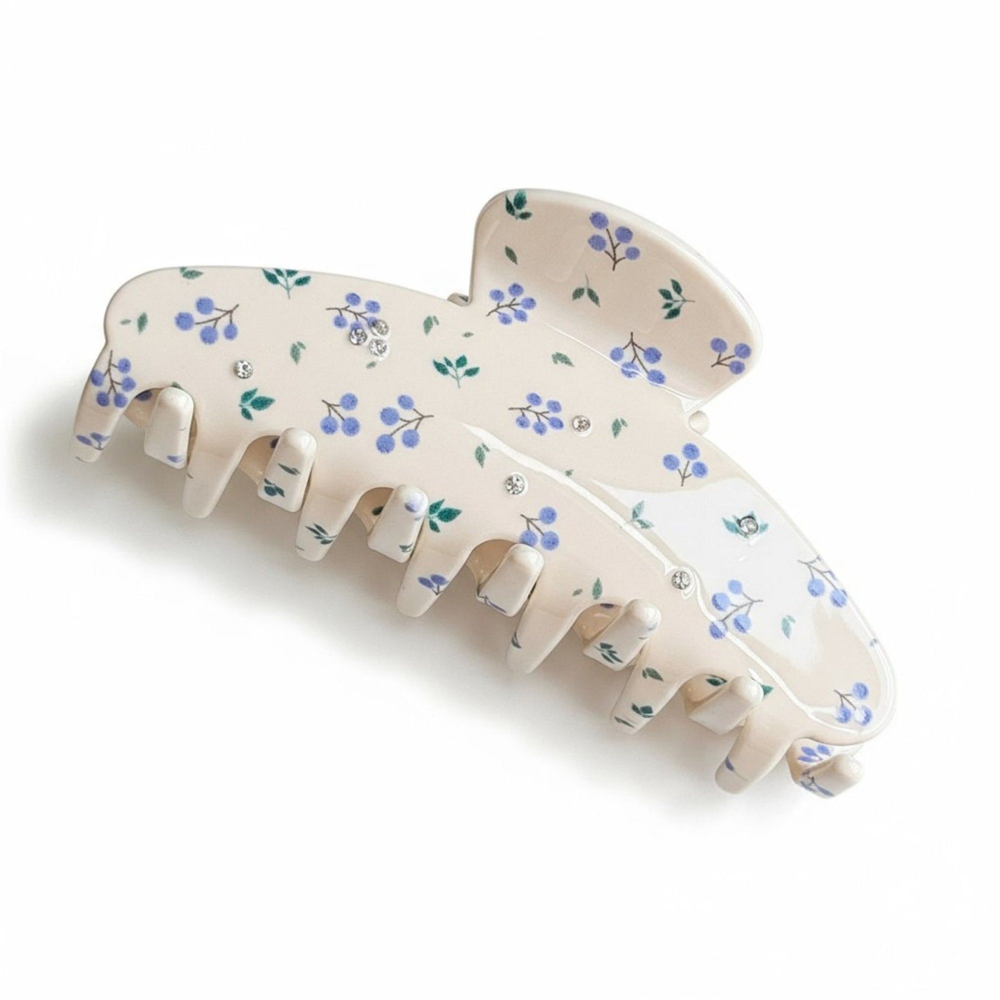 2pcs Floral Print Hair Claw Clip with Rhinestone Accents and Glossy Finish