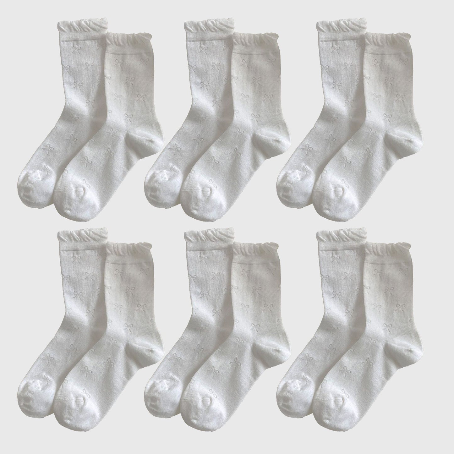 Bow-Patterned Ruffle-Cuff Ankle Socks 6pk