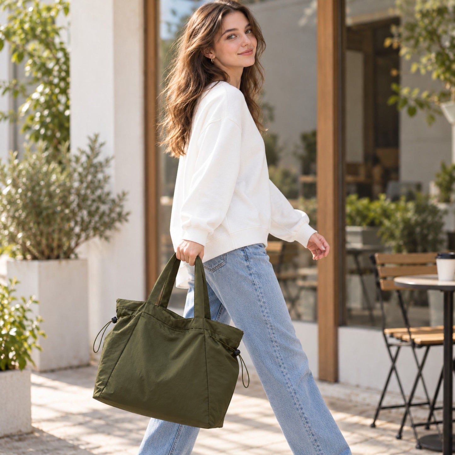 Large Shoulder Tote Bag with Zipper Pockets