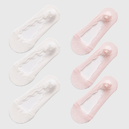 No Show Socks 6pk Invisible Liner Elegant Lace Design