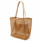 Mesh Tote Bag Large Capacity Lightweight Polyester Shoulder Handbag with Inner Pouch