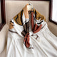 Abstract Art Satin Square Scarf with Braided Border Trim 35.5x35.5in