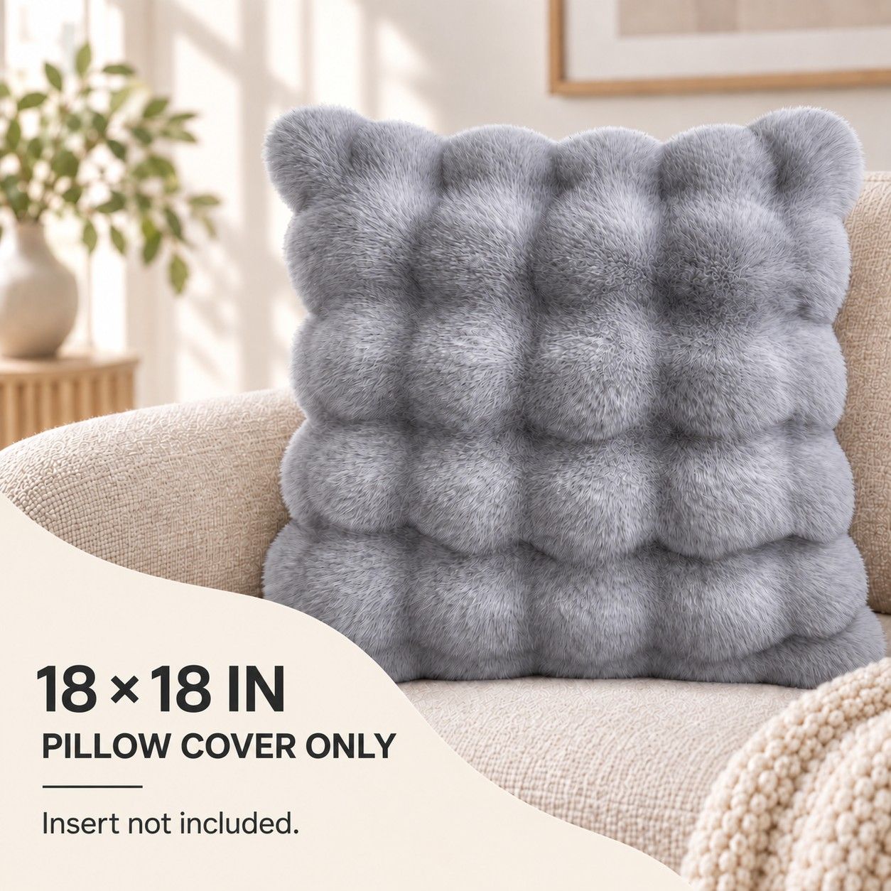 Double Sided Plush Faux Fur Throw Pillow Cover 18 x 18 Inch Bubble Texture