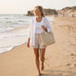 Woven Look Tote Bag with Rope Handles and Zipper Closure