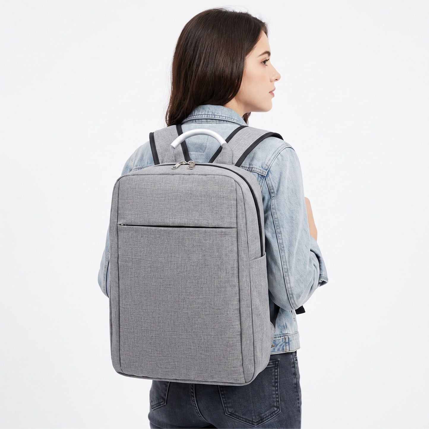 Modern Business Laptop Backpack - Sleek Commuter Daypack with Metallic Handle for Office, School, and Travel