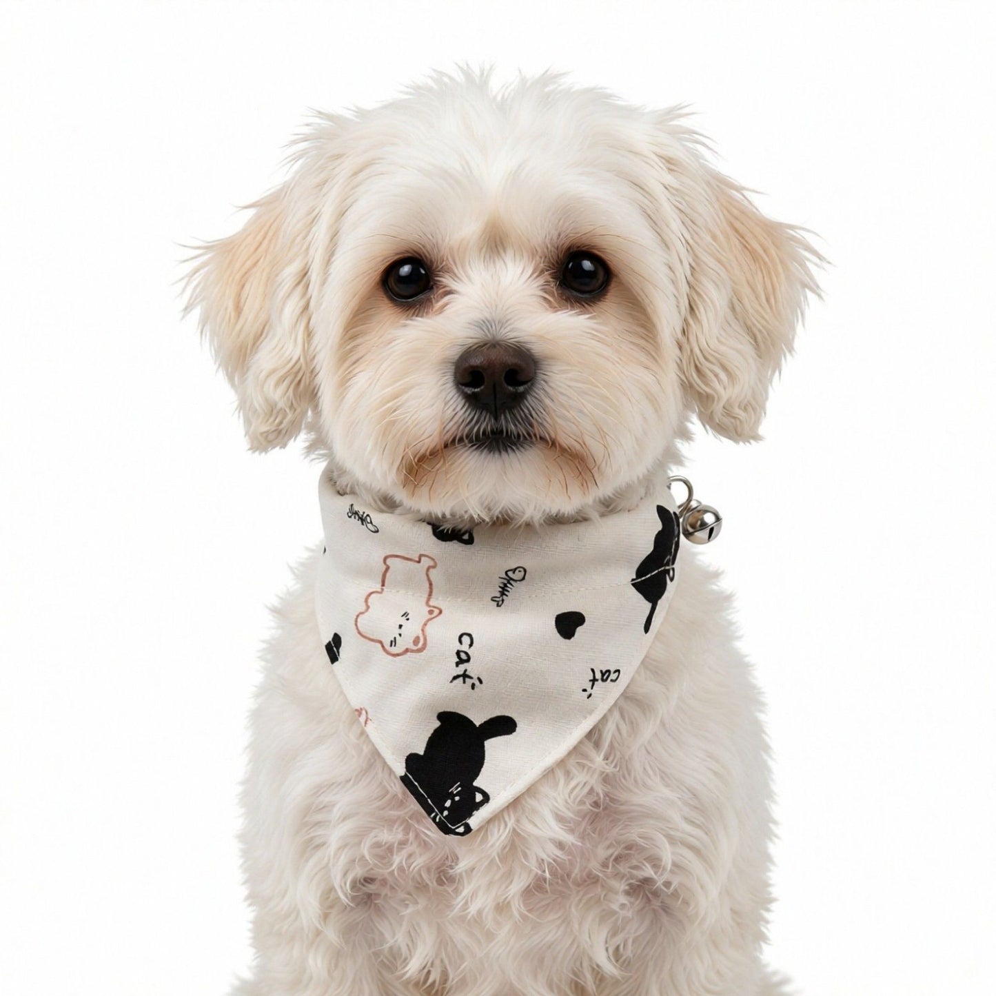 Pet Cat and Dog Bandana Collar with Bell Adjustable Cartoon Cat Print Scarf Bib