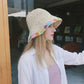 Crochet Bucket Sun Hat with Floral Applique Trim and Soft Brim Design