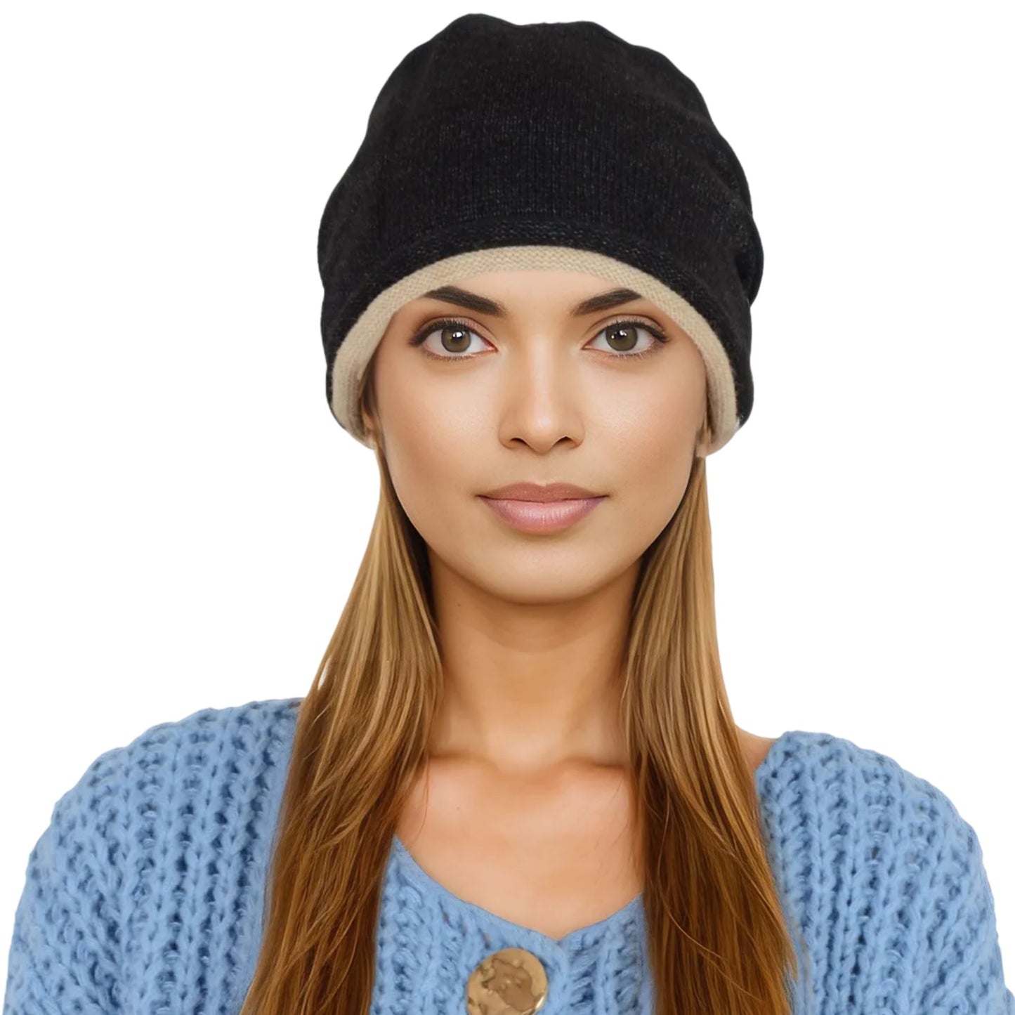 Comfy Warm Winter Knit Slouchy Beanie Hat Double Color