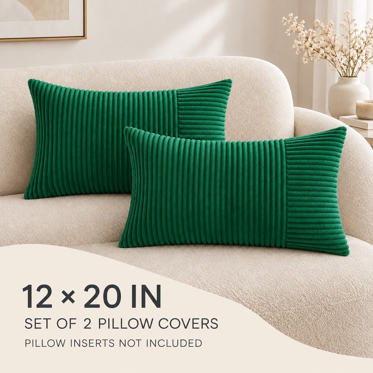 2 Pack Soft Corduroy Throw Pillow Covers 18 x 18 Inch and 12 x 20 Inch