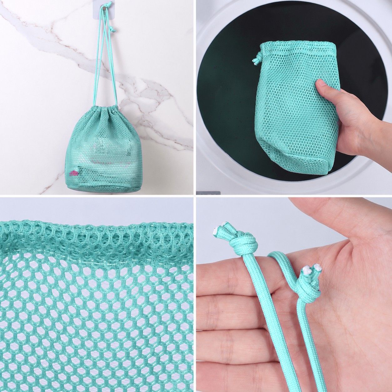 2-Pack Mesh Drawstring Shower Bags, Large and Small Travel Organizer Set