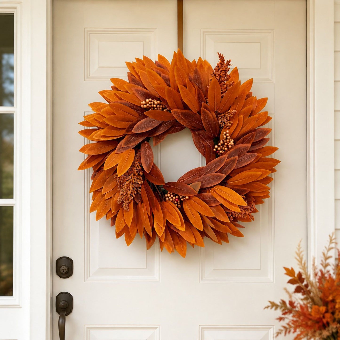 Fall Pumpkin Floral Wreath with Maple Leaves for Front Door Decor