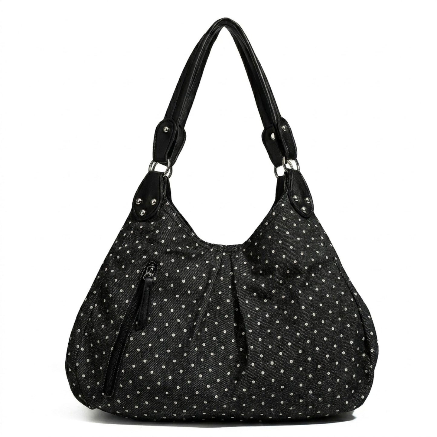 Polka Dot Hobo Shoulder Bag with Front Zipper Pocket