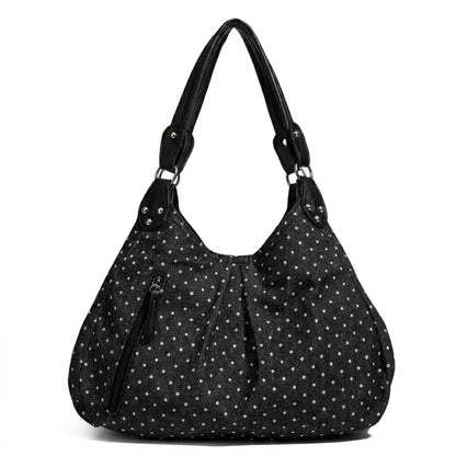 Polka Dot Hobo Shoulder Bag with Front Zipper Pocket