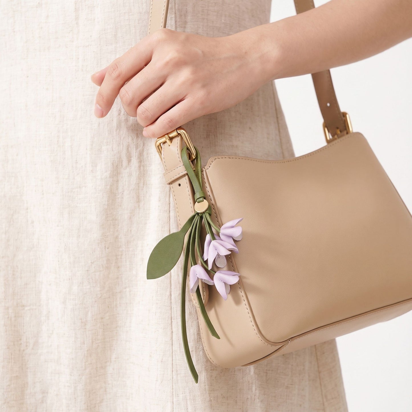 Flower Bag Charm with Leaf Detail and Loop Attachment