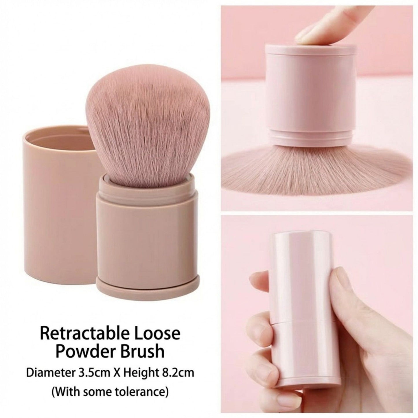 2-Piece Retractable Kabuki Makeup Brush Set with Soft Synthetic Bristles for Powder and Blending