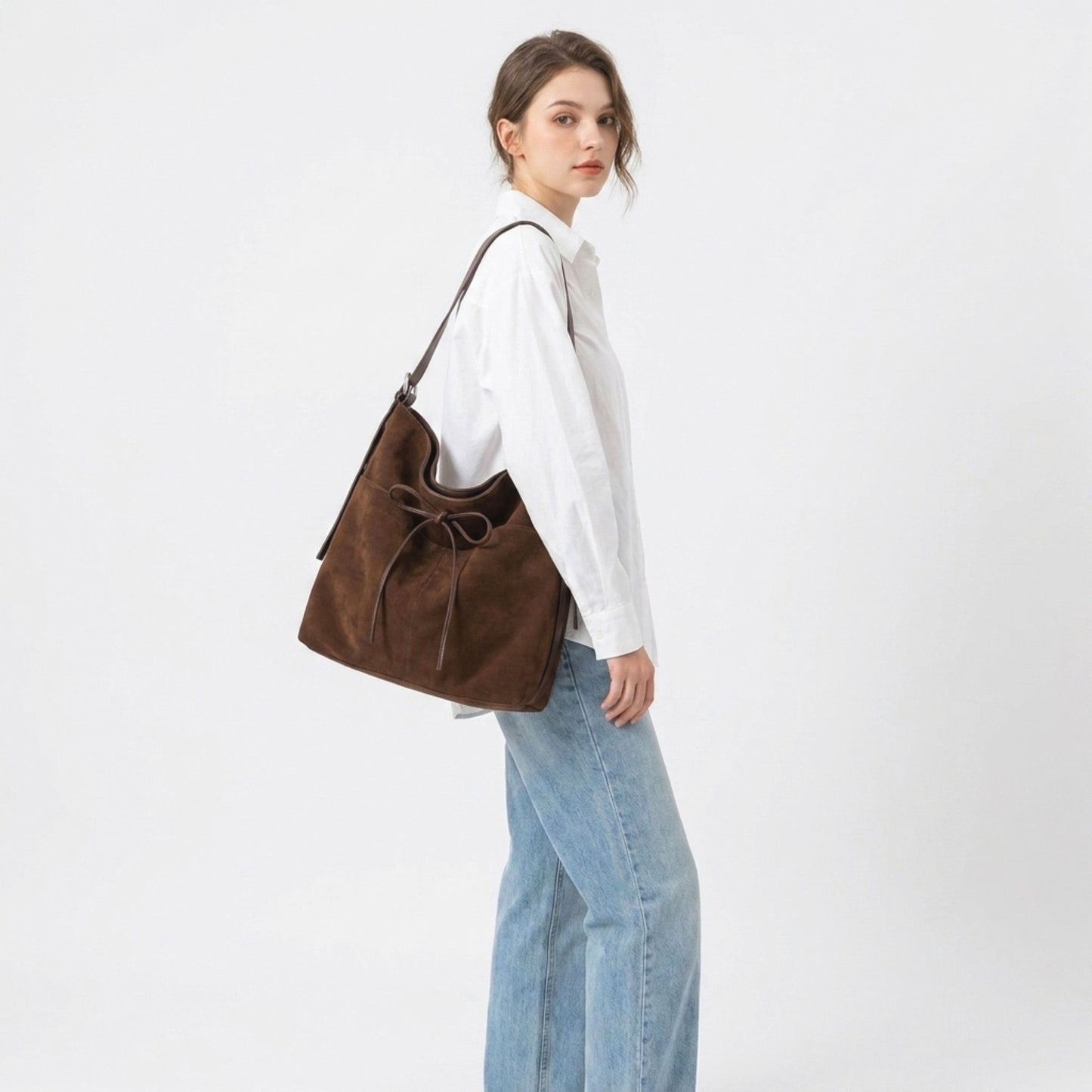 Adjustable Shoulder Bag Bow Detail Large Hobo Tote with Zipper Closure
