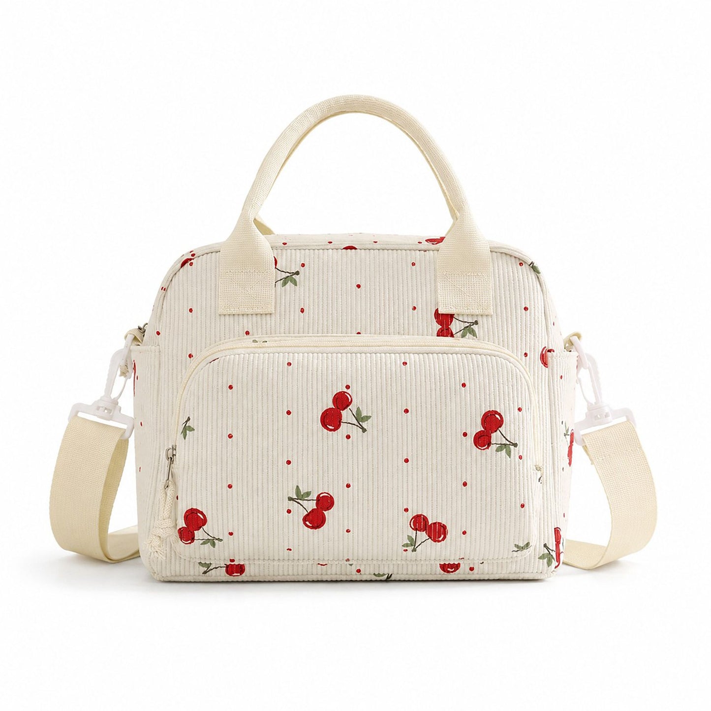 Printed Corduroy Lunch Bag with Adjustable Shoulder Strap