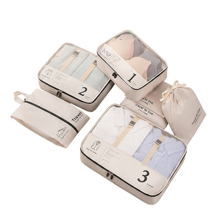 Travel Packing Cube Set with Mesh Organizer Bags Zipper Pouches Drawstring Storage Lightweight Luggage Set