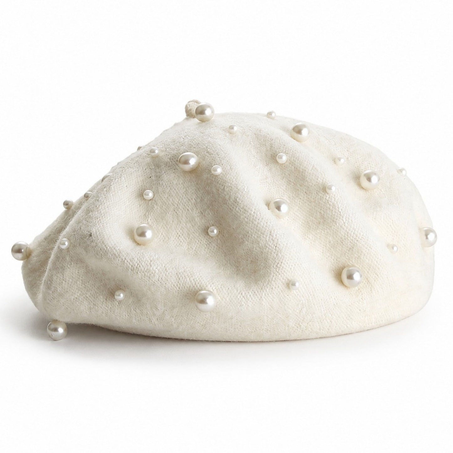 Pearl-Embellished Wool Knit Beret