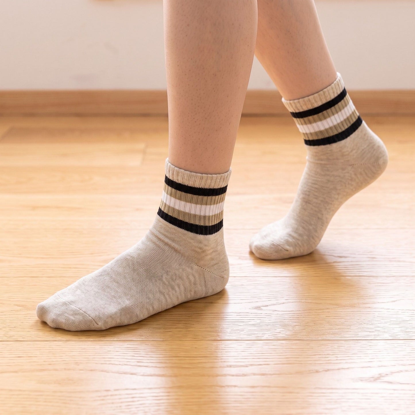 6 Pair Striped Crew Socks with Ribbed Cuffs