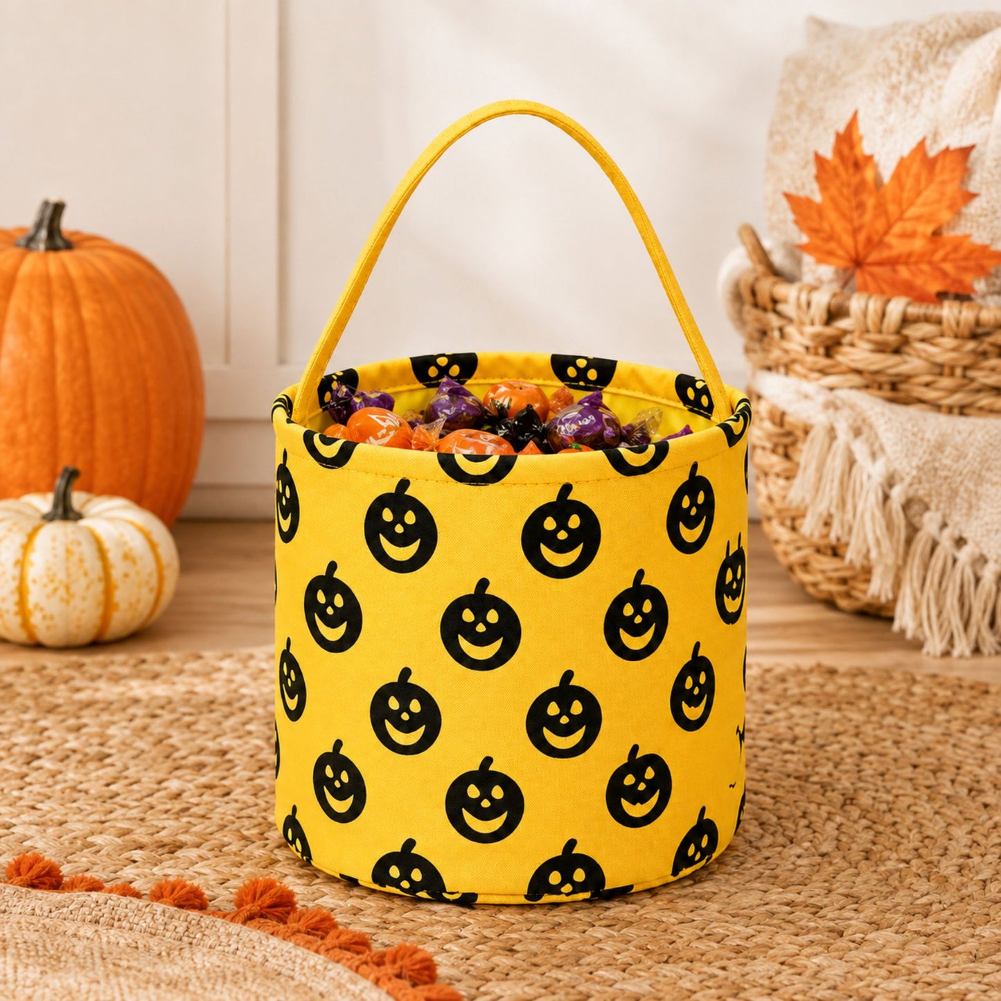 Halloween Trick or Treat Candy Bucket Foldable Goody Basket with Handle