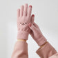 Fuzzy Knit Touchscreen Gloves with Embroidered Smiley Face