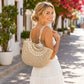 Straw Woven Shell Handbag with Round Handle