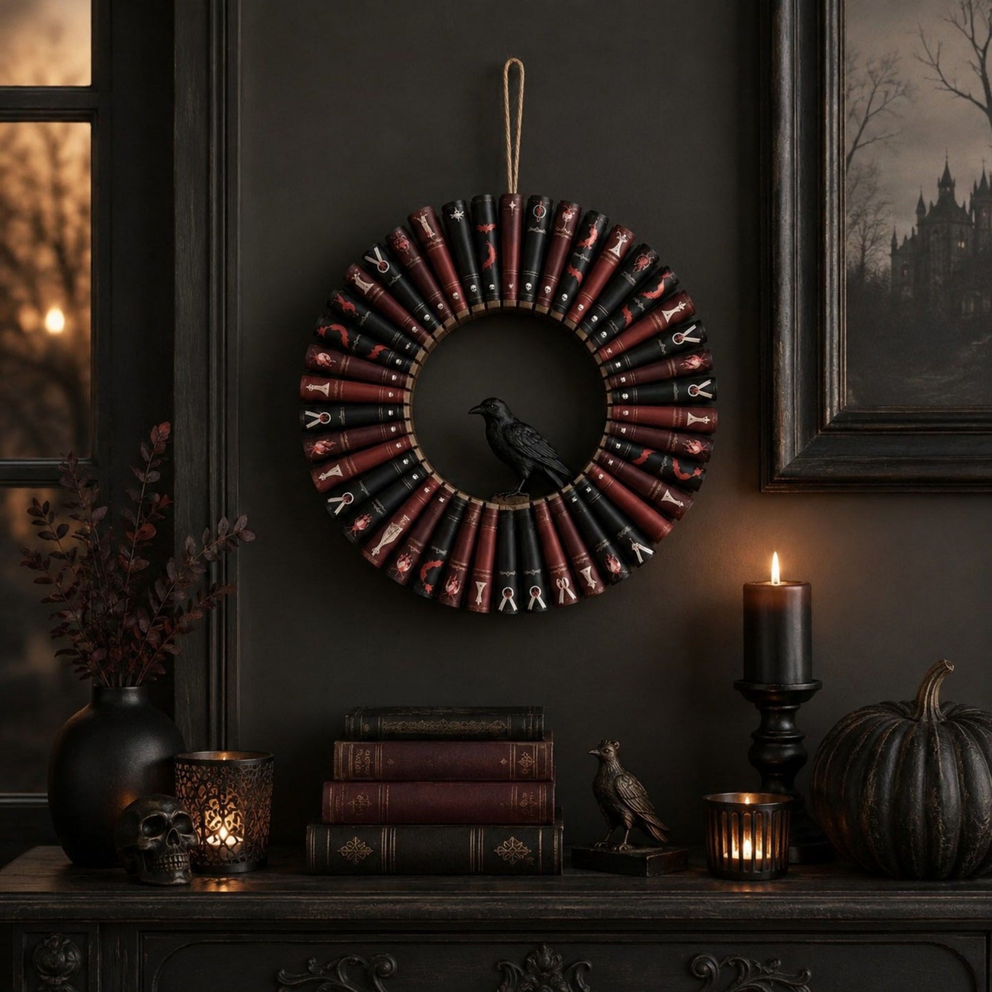 Gothic Raven Decorative Book Door Wreath 11.8 Inch