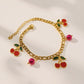 Cherry Charm Bracelet with Double Chain Links and Playful Fruit-Themed Pendants for a Cute Whimsical Accessory Style