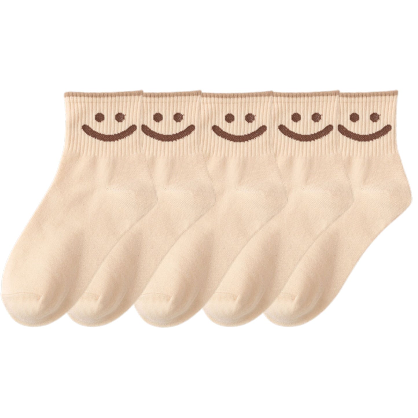 5 Pairs Women's Ankle Socks with Smiley Face Design Soft Cotton Ribbed Cuffs for Casual Everyday Wear