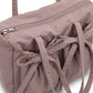 Multi-Pocket Shoulder Tote Bag with Bow-Tie Drawstrings and Top Zipper 11.5x9x5in