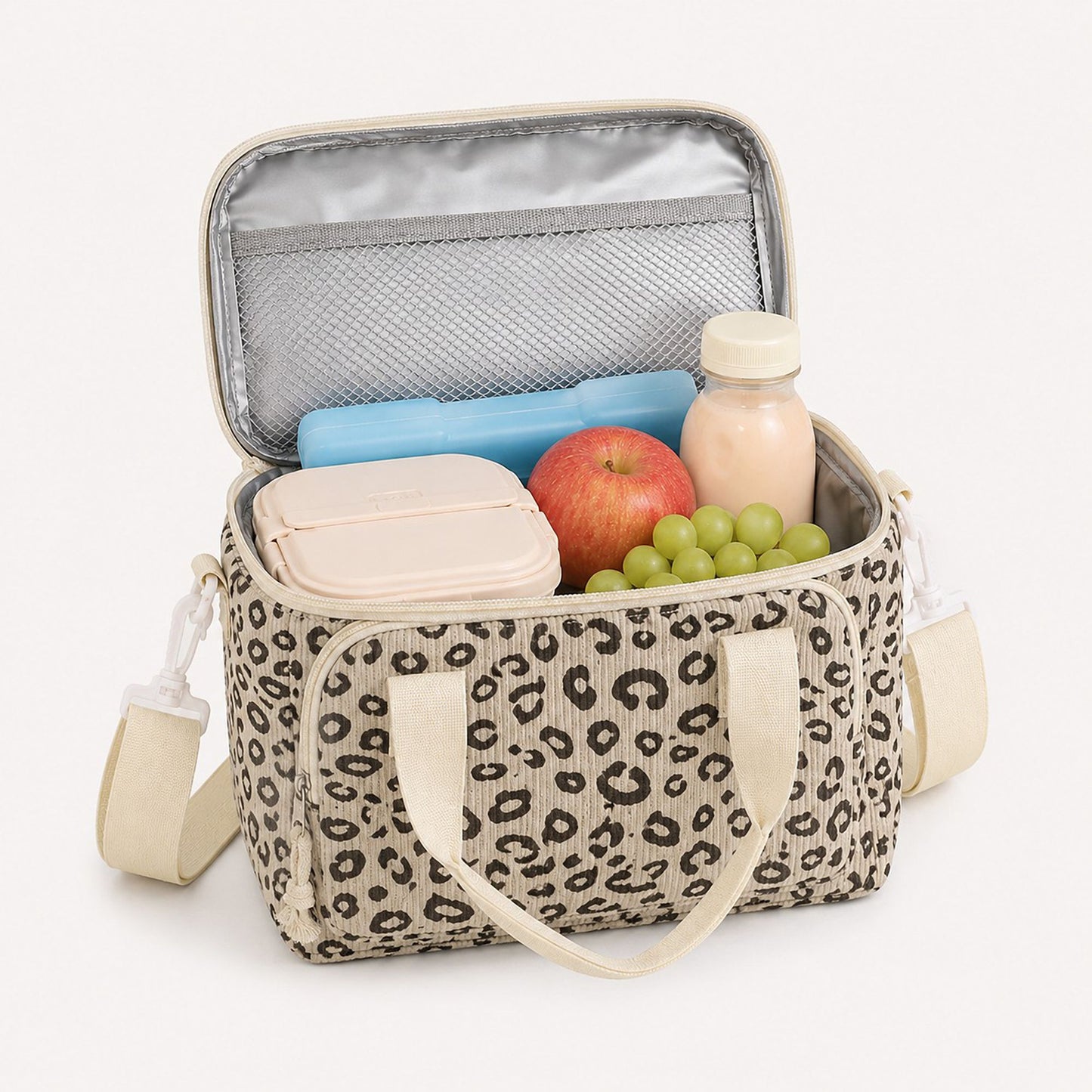 Printed Corduroy Lunch Bag with Adjustable Shoulder Strap