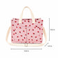 Canvas Strawberry Print Tote Bag with Shoulder Strap and Side Pockets