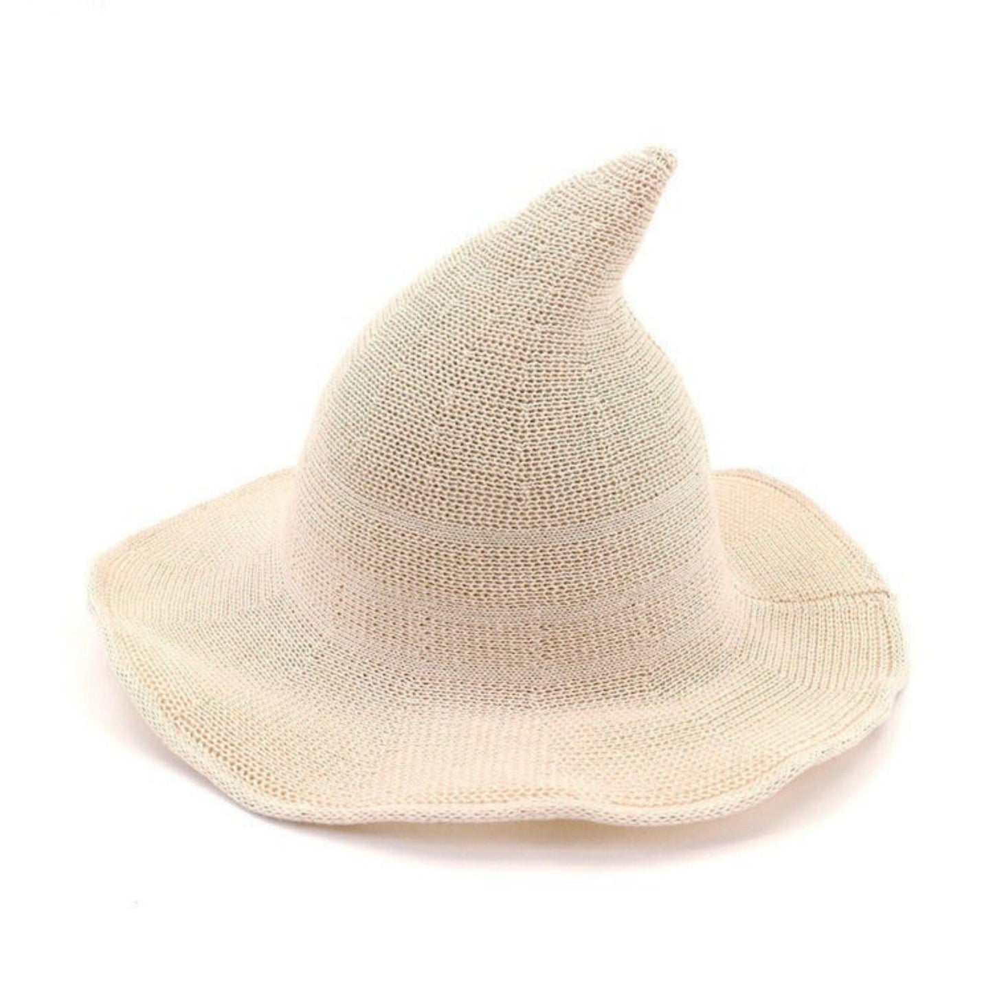Pointed Knit Witch Hat with Wide Floppy Brim for Halloween
