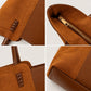 Faux Suede Tote Bag with Double Shoulder Handles Zip Closure and Interior Pockets