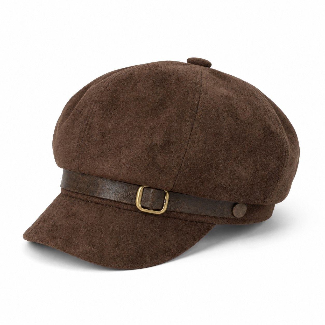 Faux Suede Baker Boy Cap with Buckle Band Vintage Newsboy Style Hat