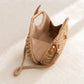 Round Woven Top Handle Crossbody Bag with Button Closure and Chain Strap