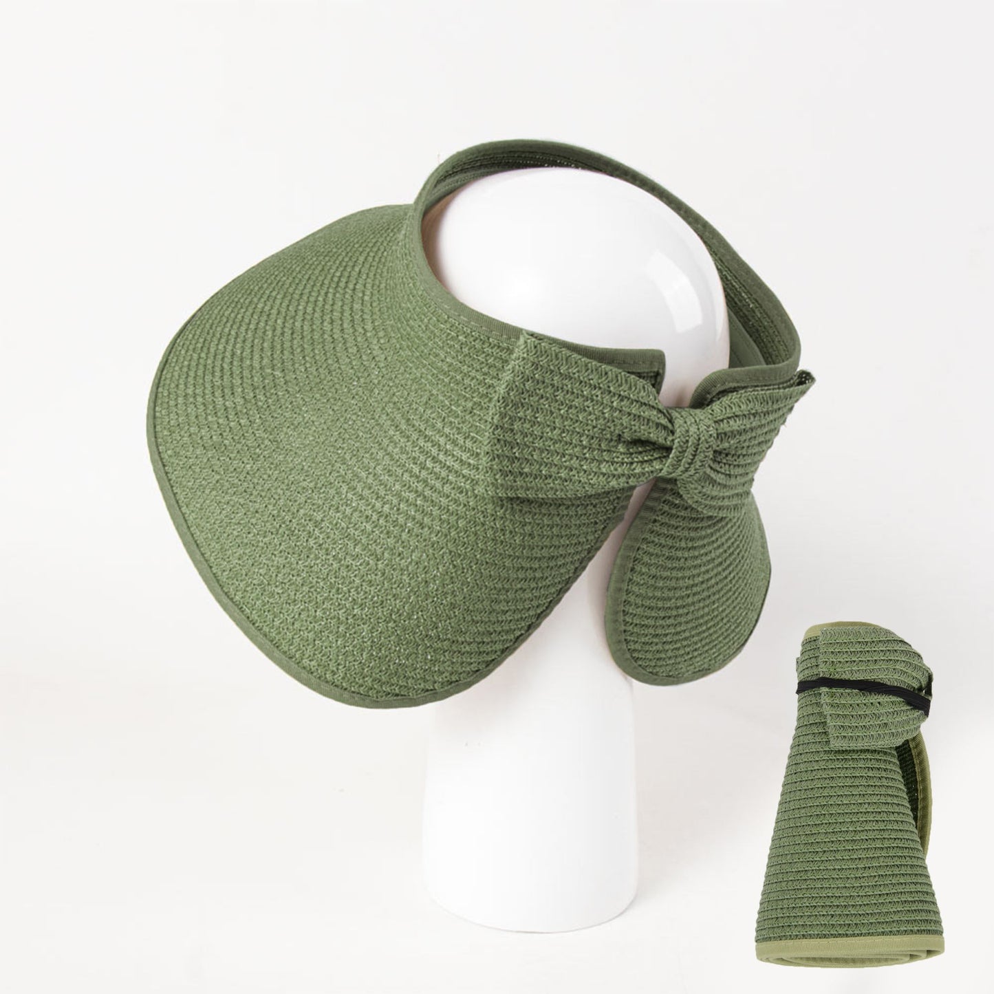 Women's Wide Brim Visor Hat with Bow Detail Adjustable Velcro Closure for Beach or Outdoor Protection