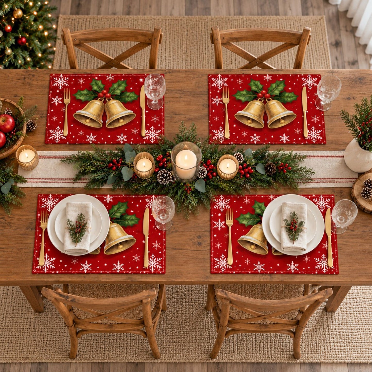 Christmas Placemats Set of 4 Red Holiday Table Mats 11.8 x 17.7in