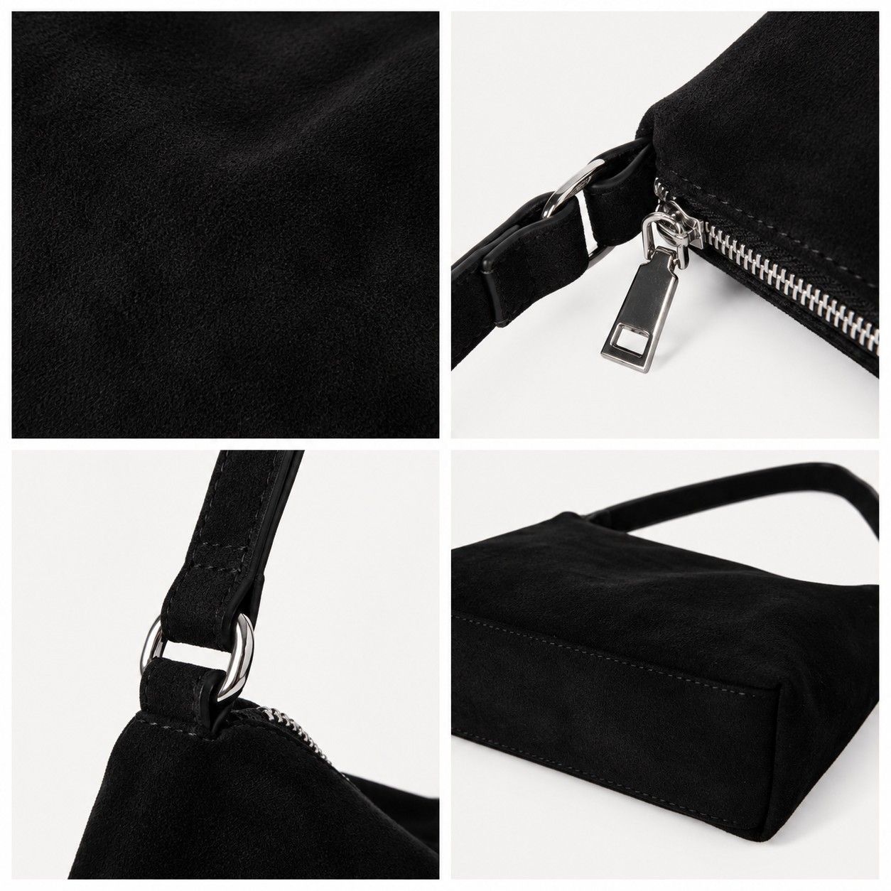Faux Suede Hobo Shoulder Bag with Zip Closure and Interior Pockets