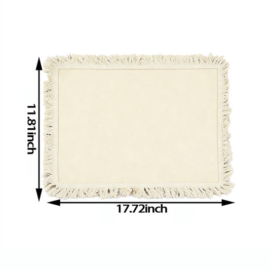 4 Piece Cotton Linen Fringe Placemats Farmhouse Table Mats Washable Heat Resistant Dining Mats