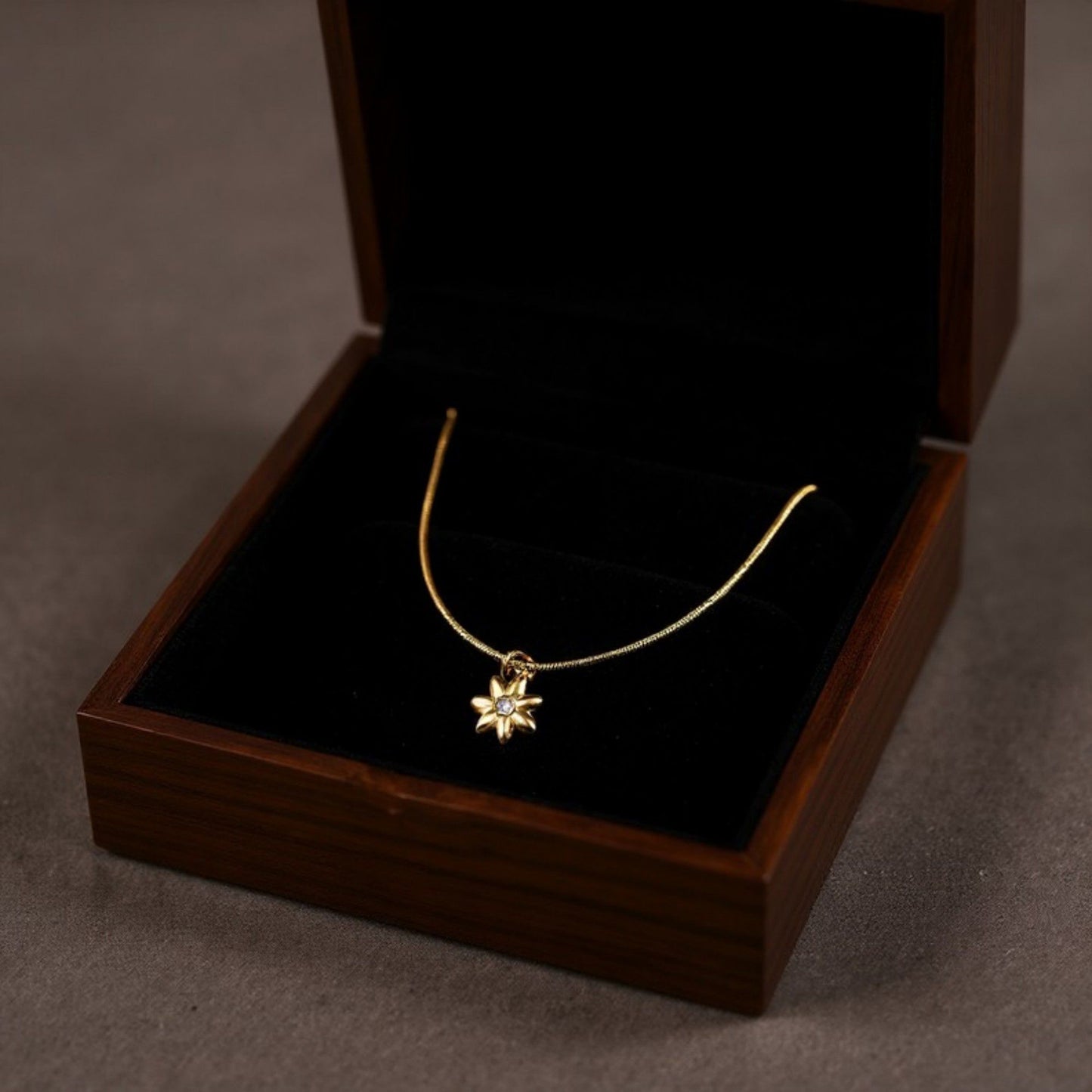 Women's Dainty Flower Pendant Necklace with Crystal Center and Fine Chain Design 18in
