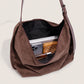 Slouchy Faux Suede Hobo Shoulder Bag with Zipper Closure and Adjustable Strap