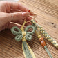 Green Macrame Flower Bag Charm with Beads Tassels Braided Cord and Star Clip