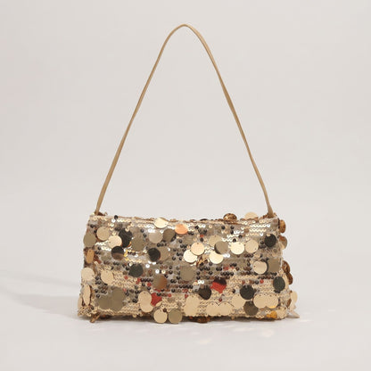 Sequin Baguette Shoulder Bag with Oversized Paillette Details Slim Strap